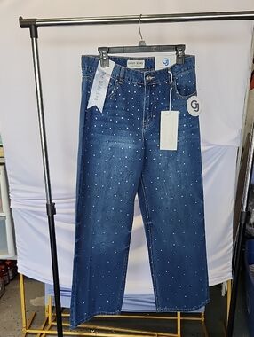 GOGO JEANS WIDE LEG EMBELLISHED JEANS WITH RHINESTONE ACCENTS